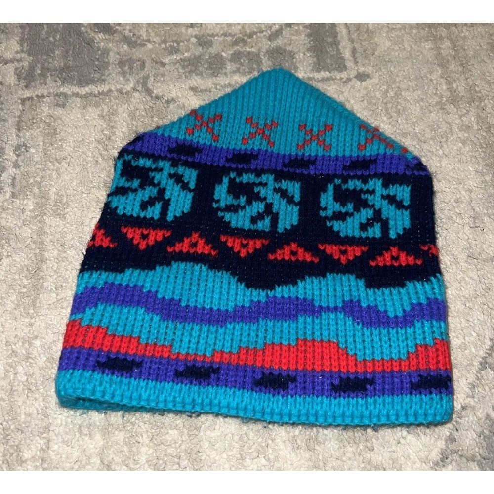 Vintage Wigwam Beanie Hat Unisex‎ Mens Women's Blue Multi cap
